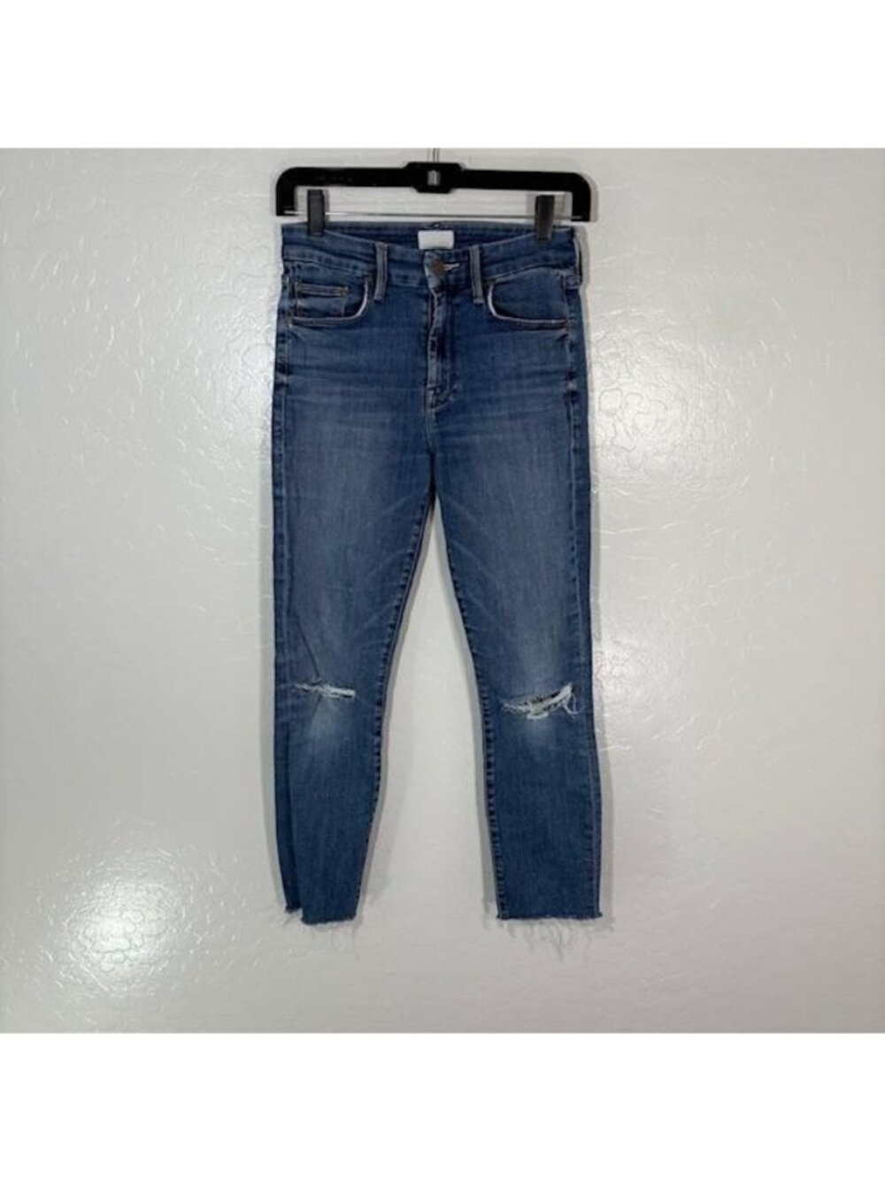 Mother Looker Ankle Fray Jeans Womens 24 Blue Mid Rise Skinny Distressed 25x25